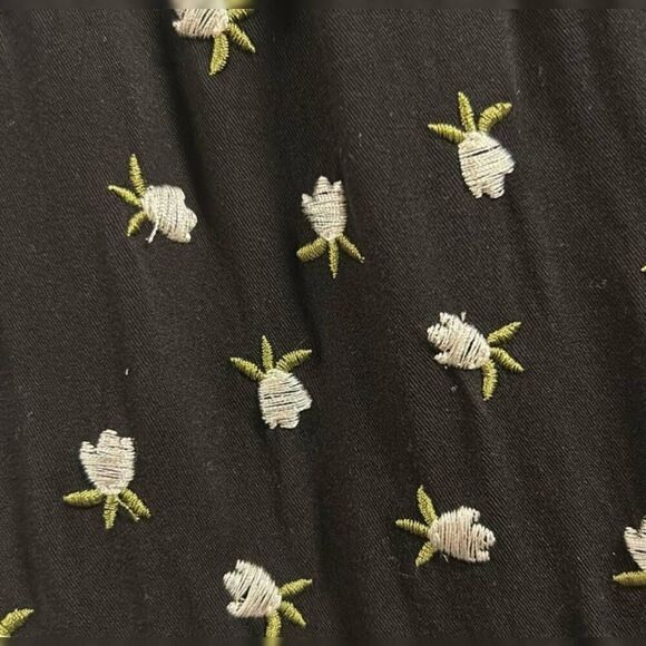 JILL STUART  Wrap Dress | Black Mini V-Neck  Floral Embroidered Size 4 Romantic - Picture 5 of 13